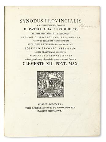 MARONITE SYNOD.  Synodus provincialis . . . in Monte Libano celebrata anno 1736.  1820